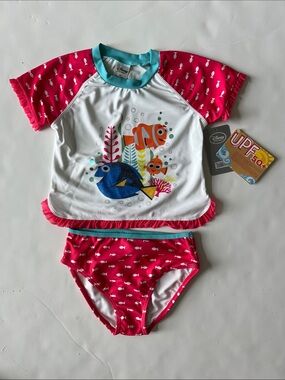 Disney Girls White, Pink & Teal Finding Dory Two-Piece Rash Guard Set